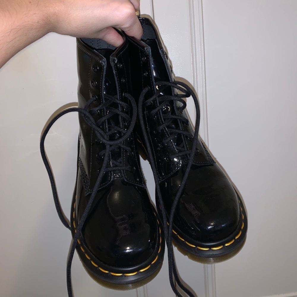 Black patent genuine leather Dr. Marten boots